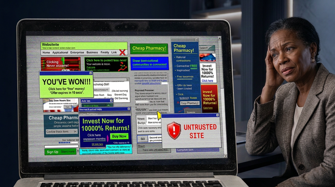 Business woman frustrated with bad website