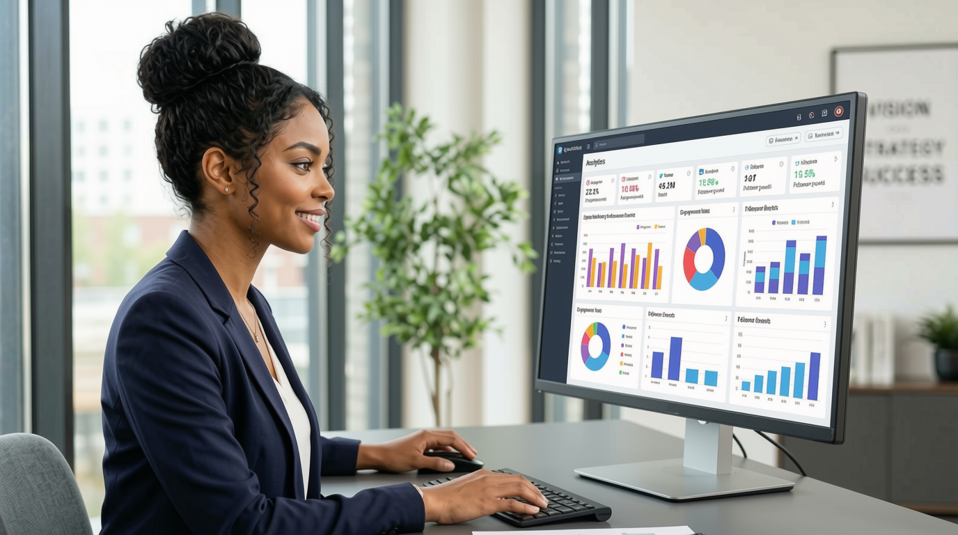 Digital Marketing Coordinator reviewing analytics, BluWav Growth