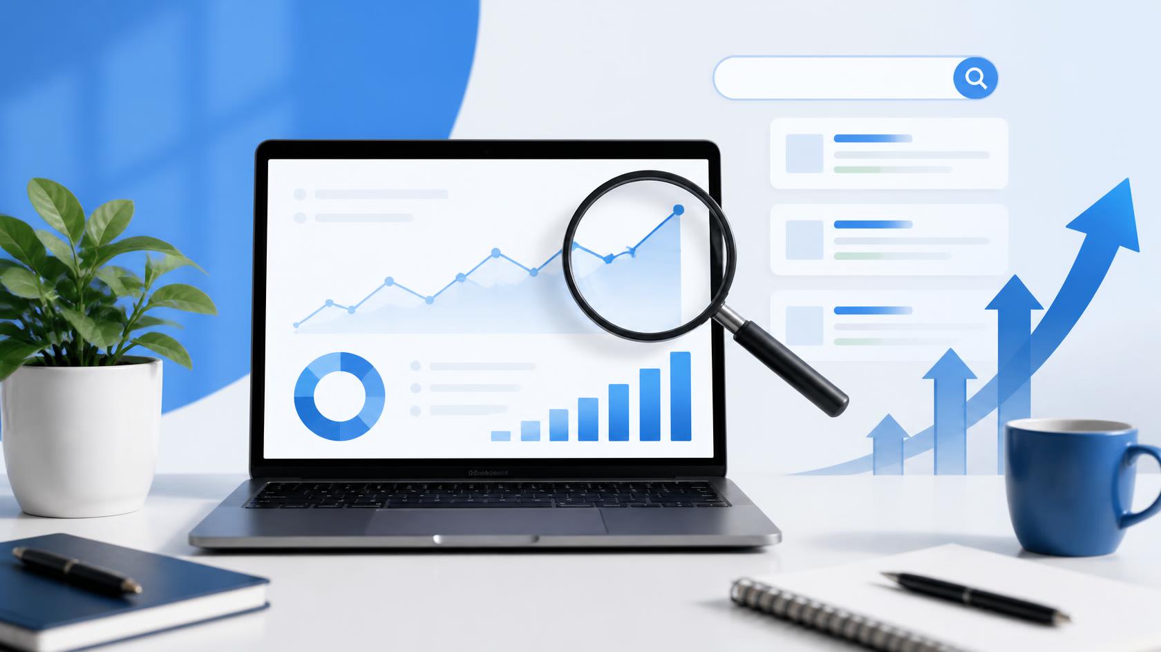 Search visibility analytics on laptop