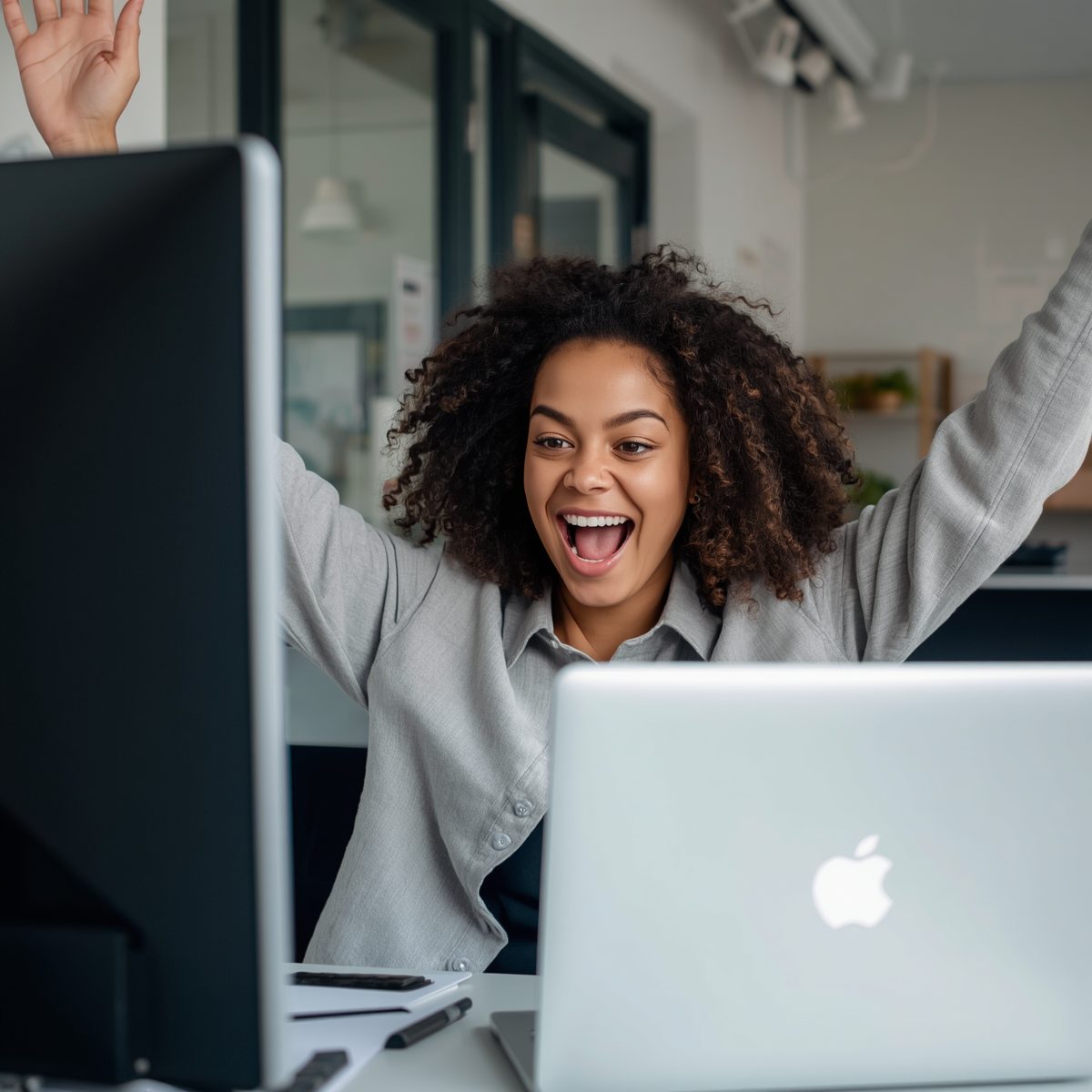 Business owner celebrating going live
